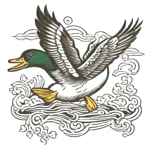 duck flying tattoo design idea