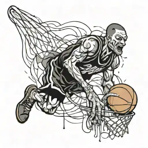 Undead black basketball player dunks tattoo design idea