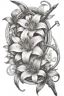 lily flower intertwined within bow and arrow going tattoo design idea