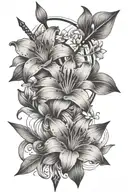 lily flower intertwined within bow and arrow surrounded tattoo design idea