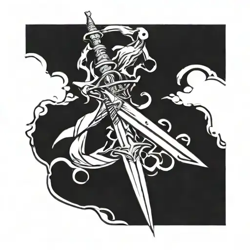 A dynamic and powerful tattoo design featuring a thunderbolt intertwined with a sword, symbolizing strength and courage in battle tattoo design idea