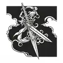 A dynamic and powerful tattoo design featuring a thunderbolt intertwined with a sword, symbolizing strength and courage in battle tattoo design idea