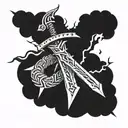 A dynamic and powerful tattoo design featuring a thunderbolt intertwined with a sword, symbolizing strength and courage in battle tattoo design idea