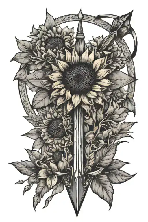 arrow with sunflowers in a western theme tattoo design idea