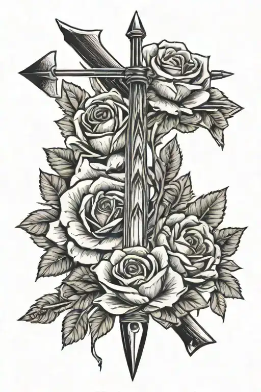 arrow with roses and sunflowers in a western theme tattoo design idea