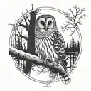 barred owl perched tattoo design idea