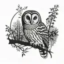 barred owl perched tattoo design idea