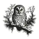 barred owl perched tattoo design idea