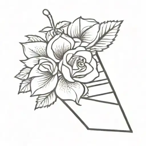 strawberry, rose, traffic cone incorporated tattoo design idea