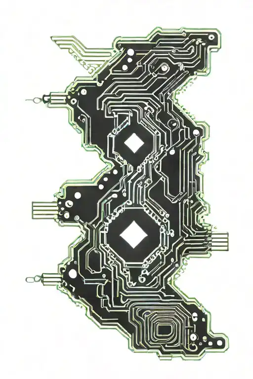 An electronic circuit board design with a hidden athena symbol integrated tattoo design idea