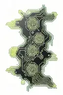 An electronic circuit board design with a hidden athena symbol integrated tattoo design idea