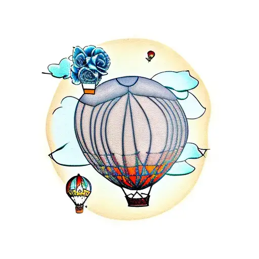 Comedy drama theatre masks as a hot air balloon the balloons basket made of flowers tattoo design idea