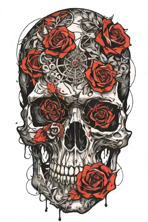skull made out of smoke with roses tattoo design idea