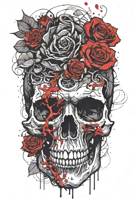 skull formed from smoke with roses tattoo design idea