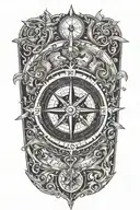 A compass rose design with music symbols as the cardinal directions, representing the client's passion for exploration through hiking and music tattoo design idea