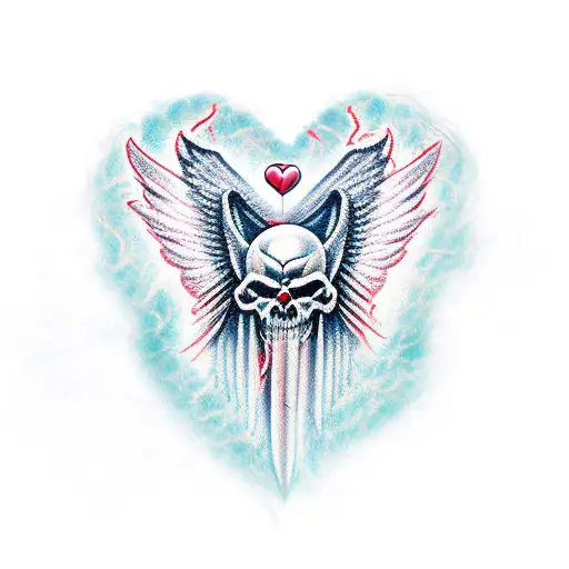  angels and demons pissing on heart  tattoo design idea