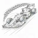 A dynamic tattoo of a formula 1 car zooming past a checkered flag, capturing the excitement of the race track tattoo design idea
