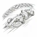 A dynamic tattoo of a formula 1 car zooming past a checkered flag, capturing the excitement of the race track tattoo design idea