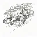 A dynamic tattoo of a formula 1 car zooming past a checkered flag, capturing the excitement of the race track tattoo design idea