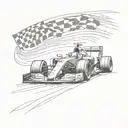 A dynamic tattoo of a formula 1 car zooming past a checkered flag, capturing the excitement of the race track tattoo design idea