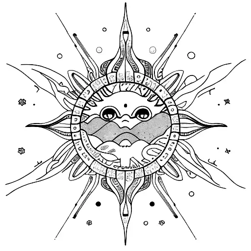symetric moon sun tree life tattoo design idea