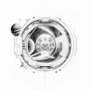 astronauta flotando en el espacio con un portal delante. Detalles precisos del traje,  portal iridisciente tattoo design idea