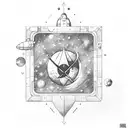 astronauta flotando en el espacio con un portal delante. Detalles precisos del traje,  portal iridisciente tattoo design idea