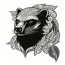a honey badger face with leaves and angry  tattoo design idea