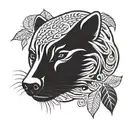 a honey badger face with leaves and angry  tattoo design idea