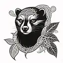 a honey badger face with leaves and angry  tattoo design idea