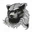 a honey badger face with leaves and angry  tattoo design idea