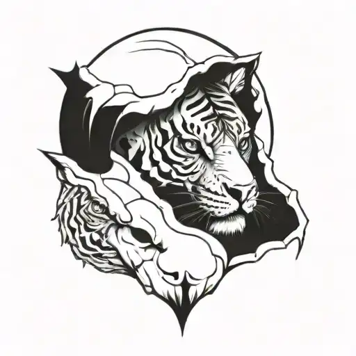 skull and tiger tattoo design idea