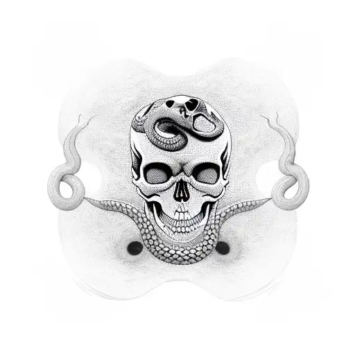 skull with ying yang snake tattoo design idea