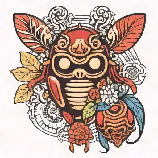 daruma and rhinoceros beetle tattoo design idea