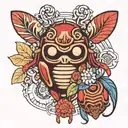 daruma and rhinoceros beetle tattoo design idea