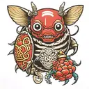 daruma and rhinoceros beetle tattoo design idea