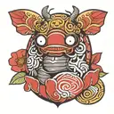 daruma and rhinoceros beetle tattoo design idea