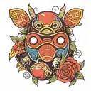 daruma and rhinoceros beetle tattoo design idea