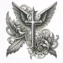 cross wings with beams of light rays coming tattoo design idea