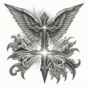 cross wings with beams of light rays coming tattoo design idea