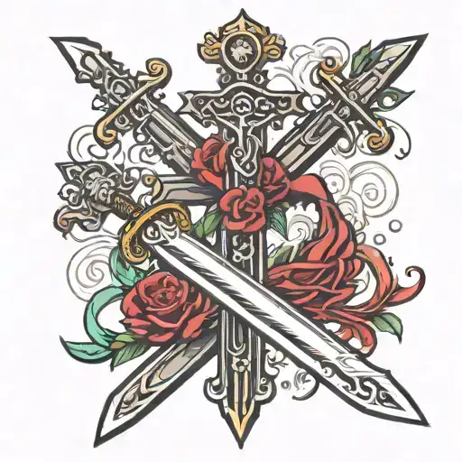 christian cross made into sword tattoo design idea