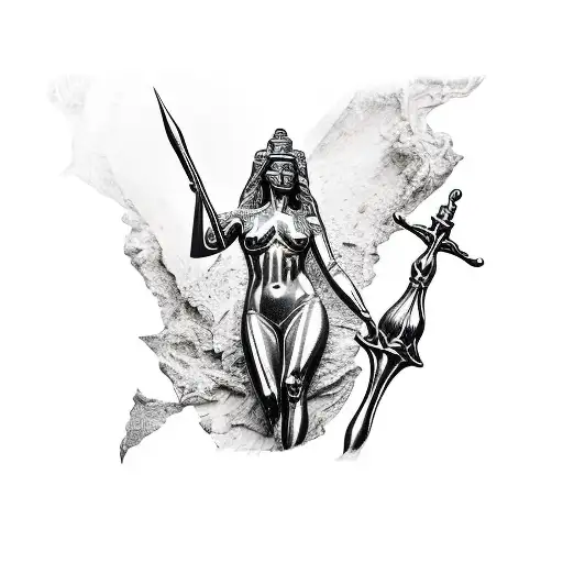 nude lady justice realist  tattoo design idea