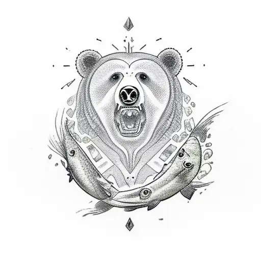 I want a tattoo of a bear made of rocks with a fish in its mouth tattoo design idea