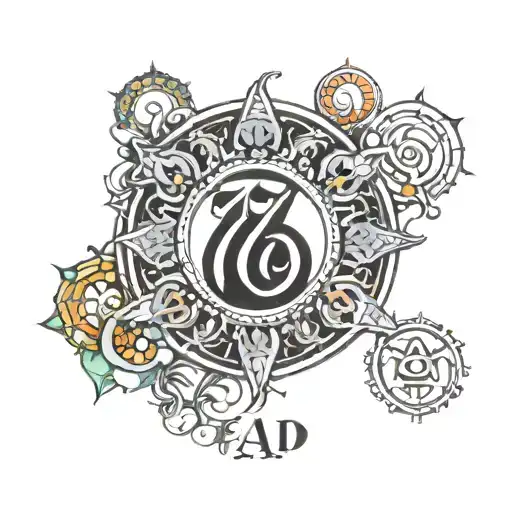 two letters A and D with the number 7 chakras tattoo design idea