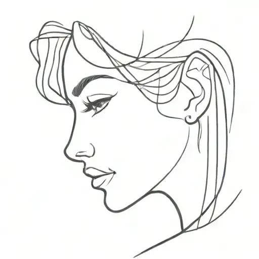 female face profile smile and dark thoughts. continuous line tattoo design idea