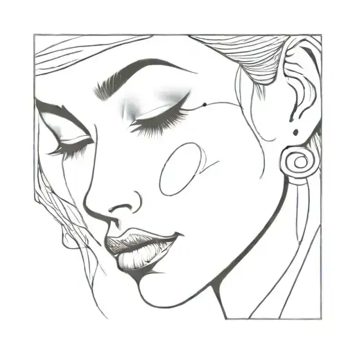 female face profile smile and dark thoughts tattoo design idea