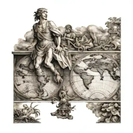 renaissance style with world map tattoo design idea