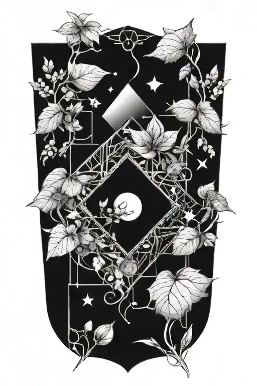 A tattoo design combining elements of nature and sacred geometry, with a focus on personal growth and self-discovery tattoo design idea