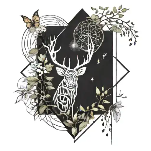 A tattoo design combining elements of nature and sacred geometry, with a focus on personal growth and self-discovery tattoo design idea