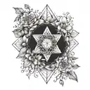 A tattoo design combining elements of nature and sacred geometry, with a focus on personal growth and self-discovery tattoo design idea